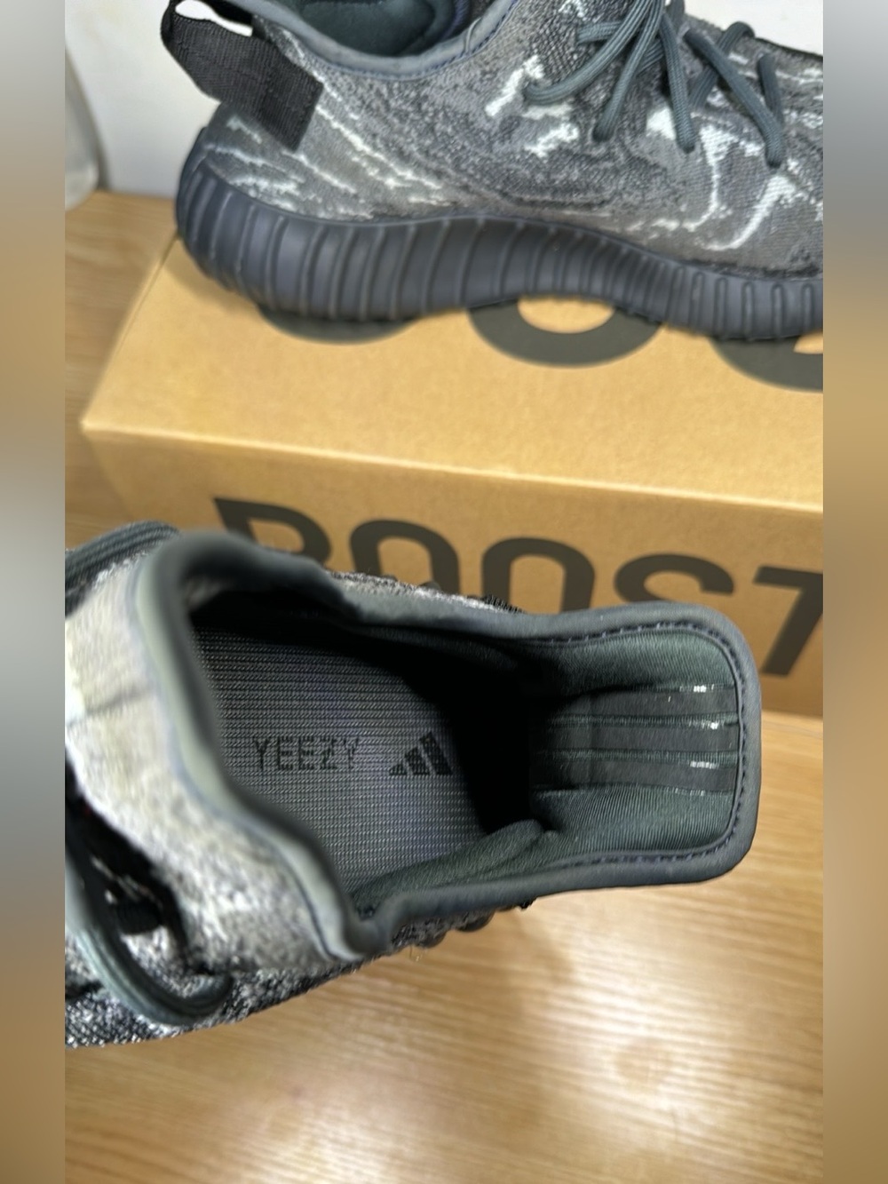 Yeezy 350 Boost V2 Dark Gray Knit Sneakers - Picture 9 of 11